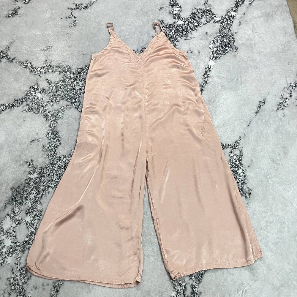 LACAUSA Blush Satin Wide Leg Jumpsuit Spaghetti Strap Viscose Rayon Size L